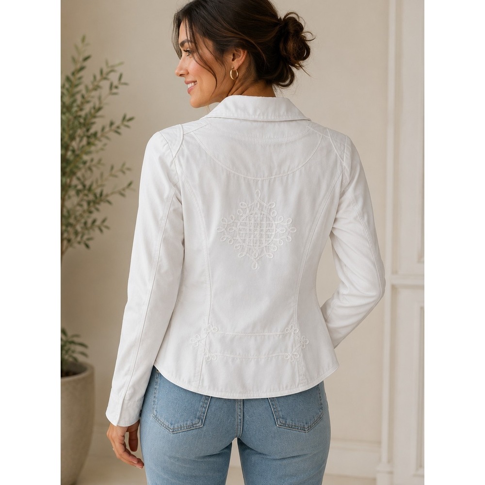 Vtg Aziz Jacket Womens L White‎ Y2K Embroidered Blazer Academia Soft Western NEW